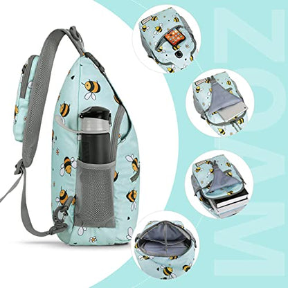 ZOMAKE Sling Bag,Small Crossbody Sling Backpack,Water Resistant Shoulder Daypack for Travel,Anti Thief Chest Bag for Hiking(Bee Blue) - color: Bee Blue