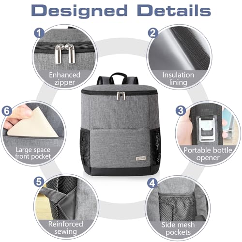 Insulated Cooler Backpack Outdoor - Leak Proof Backpack Cooler 30 Cans, Waterproof Lightweight Cooler Bag for 12h Hot/Cold Retention - Soft Cooler for Travel, Camping, Beach, Lunch - color: Cool-Gray