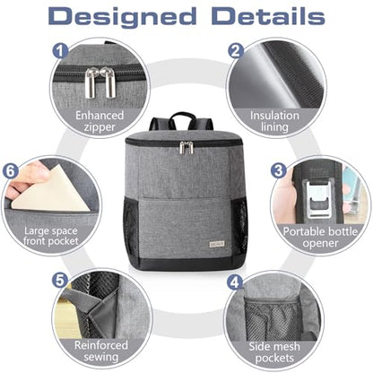 Insulated Cooler Backpack Outdoor - Leak Proof Backpack Cooler 30 Cans, Waterproof Lightweight Cooler Bag for 12h Hot/Cold Retention - Soft Cooler for Travel, Camping, Beach, Lunch - color: Cool-Gray