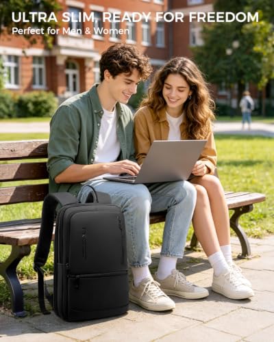 Fenree.geer Slim Laptop Backpack for Men with USB Port, Fits 15.6 Inch | Lightweight Business Backpack, Anti Theft & Water Resistant College Commuter Backpacks for Daily Office Work, Black - style: Slim Backpack