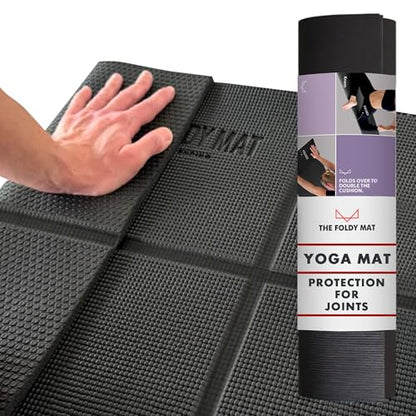 Foldable Yoga Mat Thick, in 6 Combinations; Greater Support and Protection for Joints, Body Alignment System, and Sections for Hands and Feet. Non-slip texture and water-resistant - color: Black