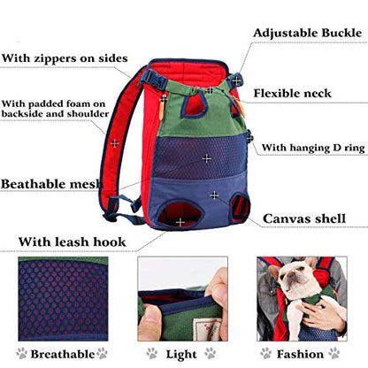 Lifeunion Legs Out Dog Carrier Backpack Hands-Free Adjustable Pet Travel Carrier for Small Medium Dogs Cats Motorcycle Hiking Walking (Green+Blue) - color: Green+Blue