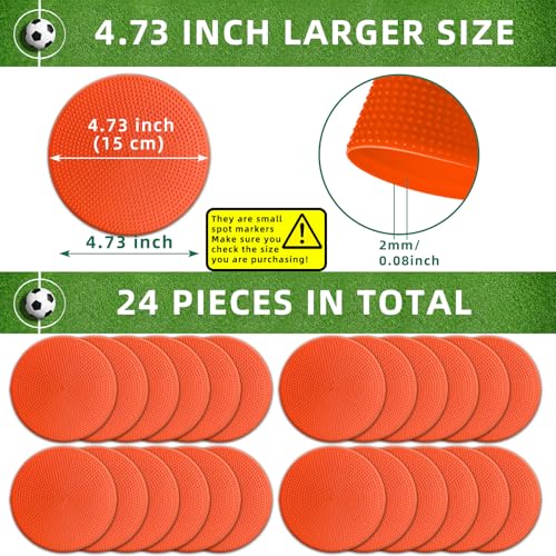 Poly Spot Markers 4.73 inch/10 inch 12 Pcs Non-Slip Rubber Agility Training Markers Floor Dots Flat Field Cones for Football, Soccer, Basketball, School Exercise Drills, Dance Practice - style: 4.73 inch 24 Pcs Yellow (TPE)