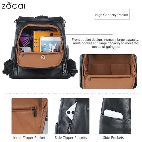 ZOCAI Backpack Purse for Women Medium Anti-Theft Backpacks Purses Design Leather Shoulder Bags with Removable Strap - color: 2-classic Black
