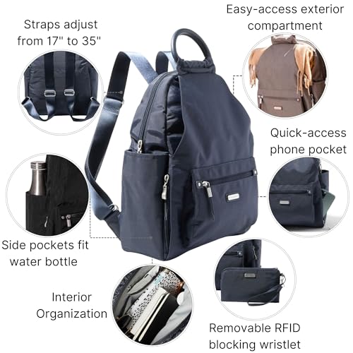 Baggallini All Day Backpack with RFID Phone Wristlet - Lightweight Travel Backpack for Women - color: French Navy