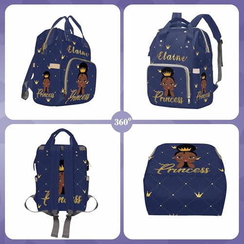 Newcos Personalized African Baby, Crown Princess Diaper Bag Personalized Mummy Backpack Shoulder Bag with Name - color: Color 180