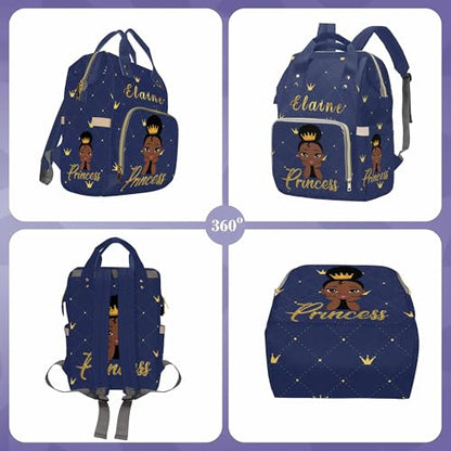 Newcos Personalized African Baby, Crown Princess Diaper Bag Personalized Mummy Backpack Shoulder Bag with Name - color: Color 180