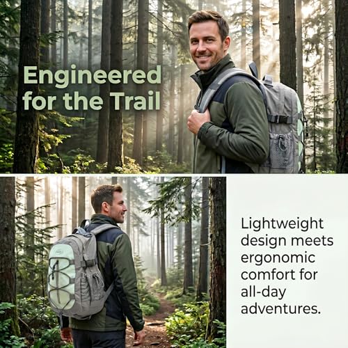 Small Hiking Backpack, Water-Resistant Lightweight Daypack with Compression Straps, Multi-Pocket Outdoor Backpack for Men Women, Camping, Travel, Hiking, Daily Use