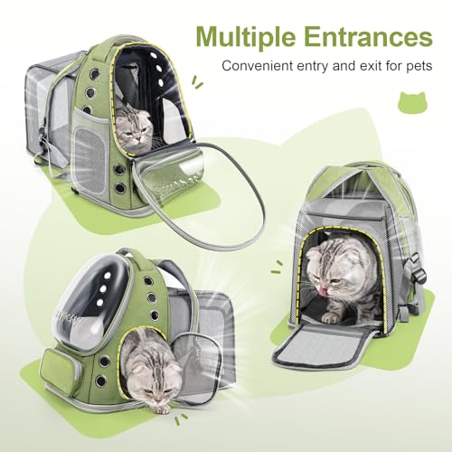 Cawypety Expandable Cat Backpack,Cat Bubble Backpack Carrier for Carrying Cats, Pets and Small Dogs,Airline-Approved,Designed for Travel, Hiking, Walking,Car - color: Square Expandable- Green