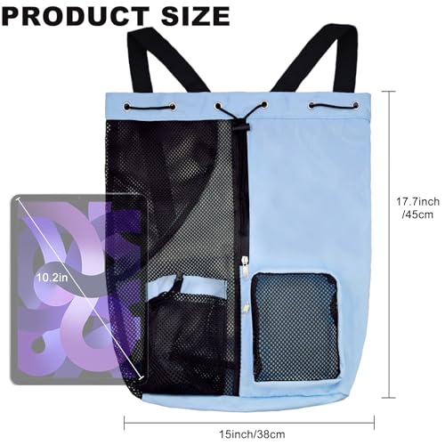 Mesh Beach Backpack with Wet Pocket Drawstring Pool Bag Waterproof Swimming Bag Gym Backpack for Men & Women - color: Blue