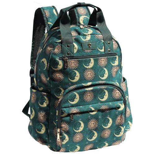 ESVAN Diaper Bag Backpack, Large Capacity Multifunction Baby Essentials Fashion Travel Pack Linen Canvas office Laptop Bag (Corduroy Dark Green Moon) - color: Corduroy Dark Green Moon