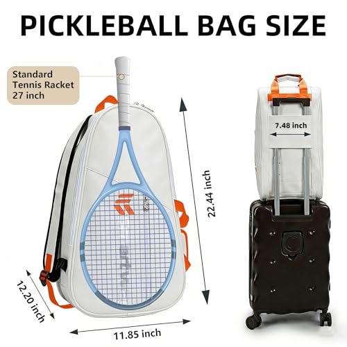 Smartway Tennis Bag for Men Women, 6 Rackets Large Racquet Bag with Shoe Compartment & Insulated Pocket, Waterproof Gym Backpack & Sports Duffel for Pickleball, Training and Daily Use - color: White