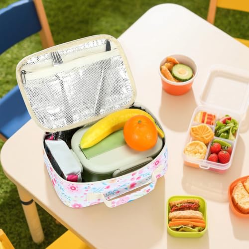 LEDAOU Lunch Bag Kids Lunch Box Girls Boys Insulated Lunch Bag Reusable Lunchbox for School Picnic Hiking Daycare - color: Colorful Flowers
