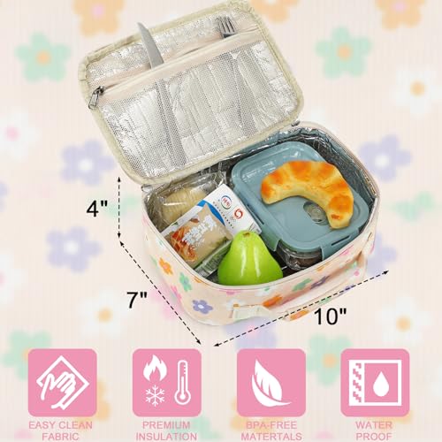 LEDAOU Lunch Box Kids Insulated Lunch Bag Girls Boys Toddler Reusable Lunchbox for School Picnic Hiking - color: Flower-Colorful
