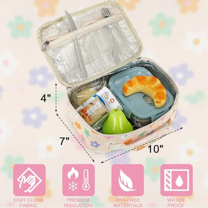 LEDAOU Lunch Box Kids Insulated Lunch Bag Girls Boys Toddler Reusable Lunchbox for School Picnic Hiking - color: Flower-Colorful