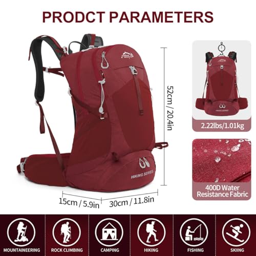 IX INOXTO Hiking Backpack, 26L/40L Waterproof Hiking Daypack with 3L Water Bladder and Rain Cover, Lightweight Travel Camping Backpack for Men Women (Red) - color: Red