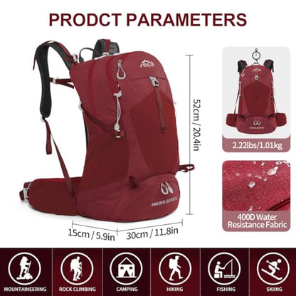 IX INOXTO Hiking Backpack, 26L/40L Waterproof Hiking Daypack with 3L Water Bladder and Rain Cover, Lightweight Travel Camping Backpack for Men Women (Red) - color: Red