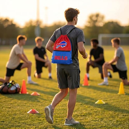 FOCO Buffalo Bills Big Logo Drawstring Backpack with Zippered Pocket – Limited Edition Bills Bag – NFL Gear – Show Your Team Spirit with Officially Licensed Baltimore Ravens Fan Gear - color: Buffalo Bills