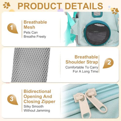 Pet Backpack Carrier, Portable and Ventilated, Oxford Cloth, Dog Cat Travel Bag with Transparent Cover 12.99", (Blue, 1 Pcs), Intended for Hiking/Camping/Traveling - color: Blue