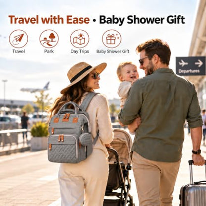 Diaper Bag Backpack with Changing Station, Large Waterproof Travel Baby Bag - color: Grey