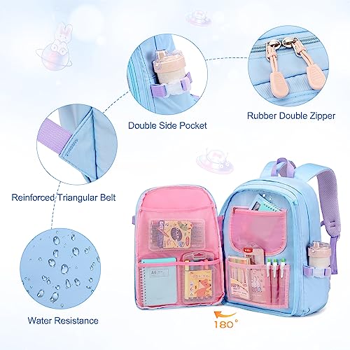 FIXITOK Girls Backpack Set, 3PCS Kids Backpacks for Girl, cute bunny School Backpack for Girls Kids Teen Kindergarten Elementary Preschool Middle School Bags with Lunch Box Pencil Case Blue - color: Blue