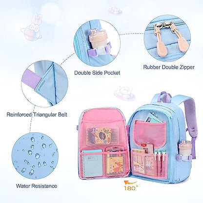 FIXITOK Girls Backpack Set, 3PCS Kids Backpacks for Girl, cute bunny School Backpack for Girls Kids Teen Kindergarten Elementary Preschool Middle School Bags with Lunch Box Pencil Case Blue - color: Blue