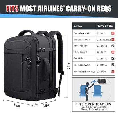 Carry On Backpack with LifetimeWarranty, Expandable Travel Backpack for Men, TSA Flight Approved Anti-Theft Large Duffel Bag Fits 17.3 Inch Laptop, Black - color: Black, size: XX-Large