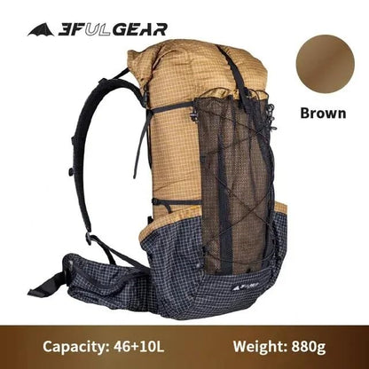 3F UL GEAR QiDian Pro UL 46+10L Backpack Outdoor Climbing Bag Camping Hiking Bags UHMWPE ultralight (Khaki) - color: Khaki