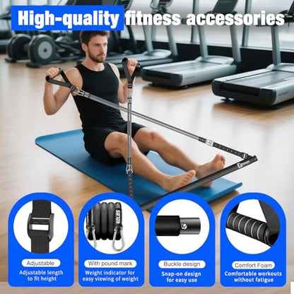 Bbtops Pilates Bar Kit with Resistance Bands,Pilates Bar with Stackable Bands Workout Equipment for Legs,Hip,Waist and Arm,Exercise Fitness Equipment for Women & Men Home Gym Yoga Pilates - color: Matte Black