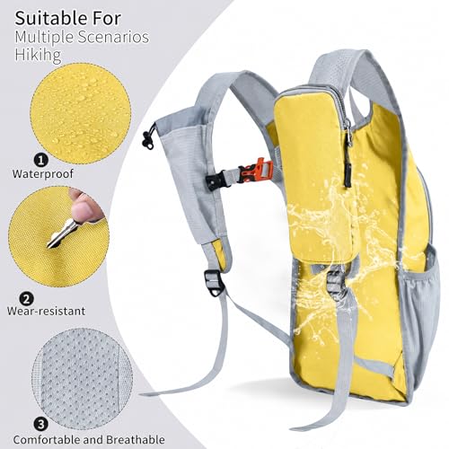 Hiking Backpack 10L/15L Small Daypack Lightweight Packable Travel Foldable Water Resistan for Women Men (Yellow, 10L) - color: Yellow, size: 10L