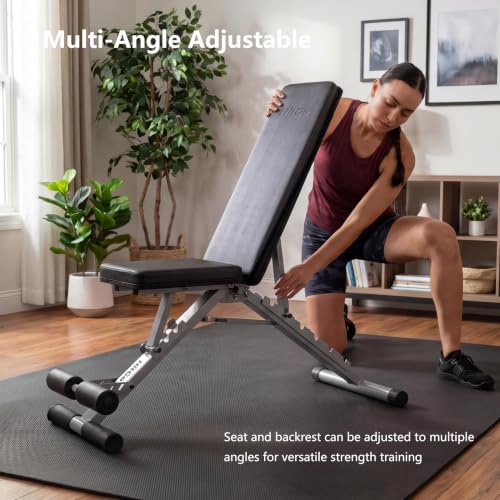 Folding Weight Bench, Workout Bench with Multiple Adjustable Positions, 880 lbs Capacity - color: Pink/Grey