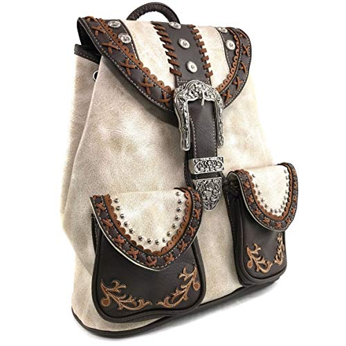 Zelris Western Country Floral Buckle Rucksack Backpack (Beige) - color: Beige