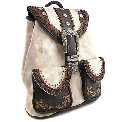 Zelris Western Country Floral Buckle Rucksack Backpack (Beige) - color: Beige