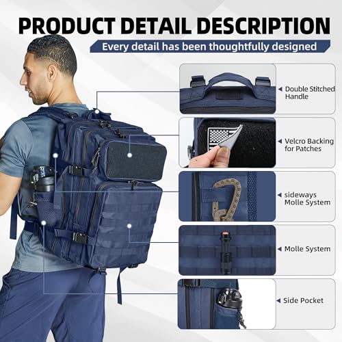 gracedon Tactical Backpack - Military Molle Bag 3 Days Pack for men and Women Large Assault Rucksack 45L (Navy) - color: Navy
