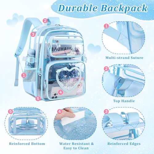 Clear Backpack for School Girls, Cute Heavy Duty PVC Transparent Bookbag, See-Through Bag for Stadium Event Blue - color: Blue