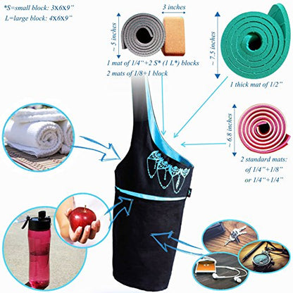 Yoga Mat Bag – Versatile Yoga Bag with Mat Straps & Storage Pockets, Holds Yoga & Pilates Mats, Lightweight & Durable - color: Black & Azure Blue