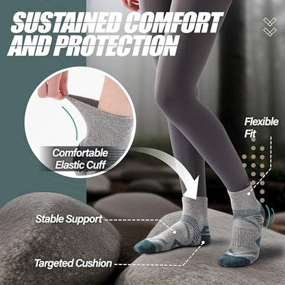 ANTSANG 6 Pairs Merino Wool Quarter Ankle Hiking Running Socks Compression Thermal Thick Cushion Socks for Women Men - color: Dark Mix Series, size: Medium
