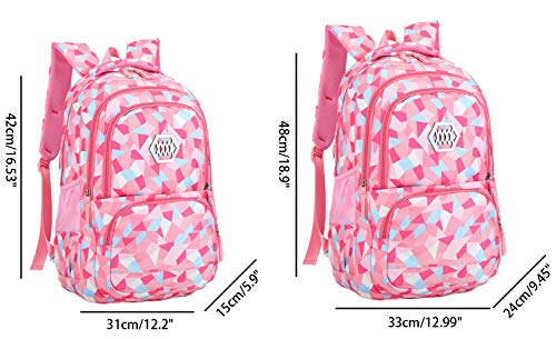 JiaYou Girl Geometric Printed Primary Junior High University School Bag Bookbag Backpack(2# Pink,19 L) - color: 2# Pink, size: 19 L