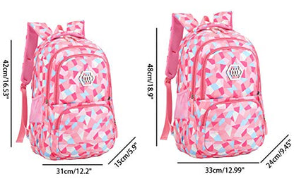 JiaYou Girl Geometric Printed Primary Junior High University School Bag Bookbag Backpack(2# Pink,19 L) - color: 2# Pink, size: 19 L
