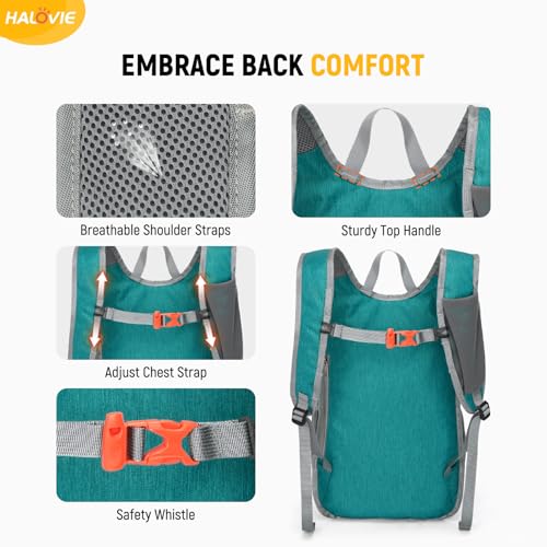 HALOVIE 15L Foldable Hiking Backpack Phone Pocket Lightweight Travel Daypack with Chest Strap Small Packable Pack for Walking Women Men (Cyan) - color: Cyan