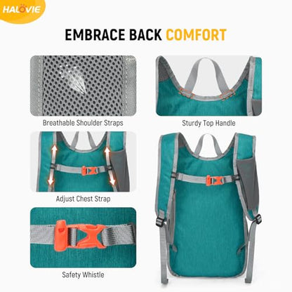 HALOVIE 15L Foldable Hiking Backpack Phone Pocket Lightweight Travel Daypack with Chest Strap Small Packable Pack for Walking Women Men (Cyan) - color: Cyan
