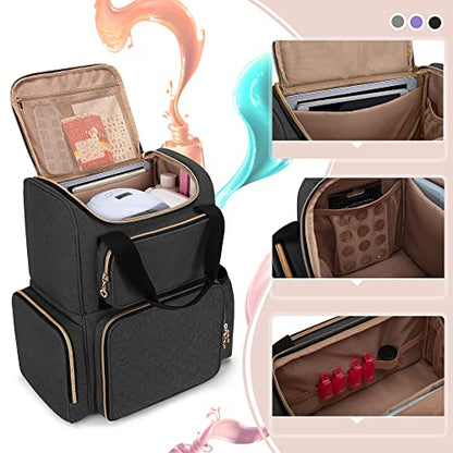 LUXJA Nail Polish Organizer (Backpack Version) Holds 70 Bottles and a Nail Lamp, Travel Nail Bag with 2 Removable Cases and Tools Storage Pockets (Patent Pending), Black - color: Black