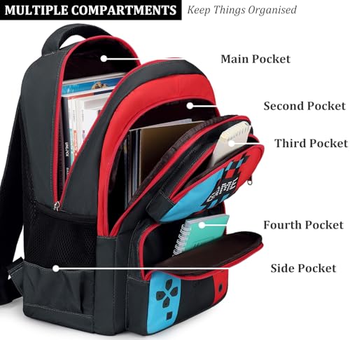 JIANYA School Backpack for Boys and Girls Elementary Children's School Bag Kids Backpack with Lunch Box - color: Gamer/ Red