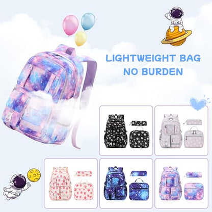 PIG PIG GIRL Backpack for Girls 3pcs Set Kids Backpack with Lunch Box Students Kawaii Book Bag for Elementary Primary Middle School Bags - Ita Backpack - Galaxy - color: Purple Galaxy