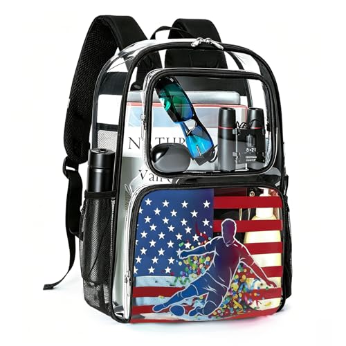 RUCYEN Clear Backpack for Women Men,Heavy Duty PVC Transparent See Through Backpack,Large Capacity Multiple Pockets with Reinforced Bottom Bookbag for Sports Work Security - color: Blue