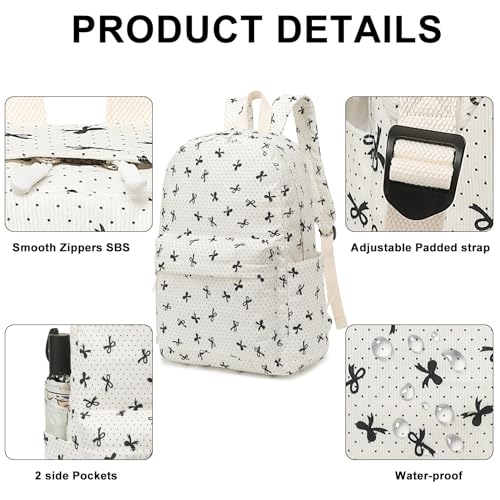 LEDAOU Backpack for Girls School Bag Kids Bookbag Teen Backpack Set Daypack with Lunch Bag and Pencil Case | Kids - color: Beige-bow Tie
