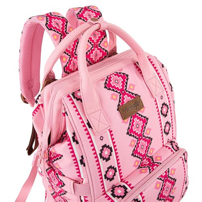 Montana West Wrangler Diaper Bag Backpack Aztec Callie Bag Travel Backpack Purses Western Multi-Function Baby Bags for Mom - color: 3pcs Pink