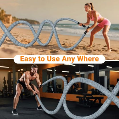 Battle Rope 1/1.26/1.5/2 Inch Diameter,Pink 30FT/40FT/50FT Exercise Workout Ropes for Home Gym Heavy Weighted Training Rope for Working Out - style: 1.5 inch 30ft-Gray