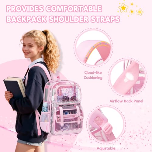 Clear Backpack for Girls,Transparent Backpack See Through Backpacks Stadium Event,Heavy Duty Clear Bookbag for School Pink - color: Baby Pink