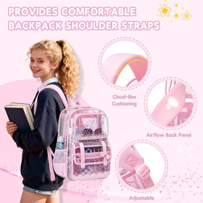 Clear Backpack for Girls,Transparent Backpack See Through Backpacks Stadium Event,Heavy Duty Clear Bookbag for School Pink - color: Baby Pink